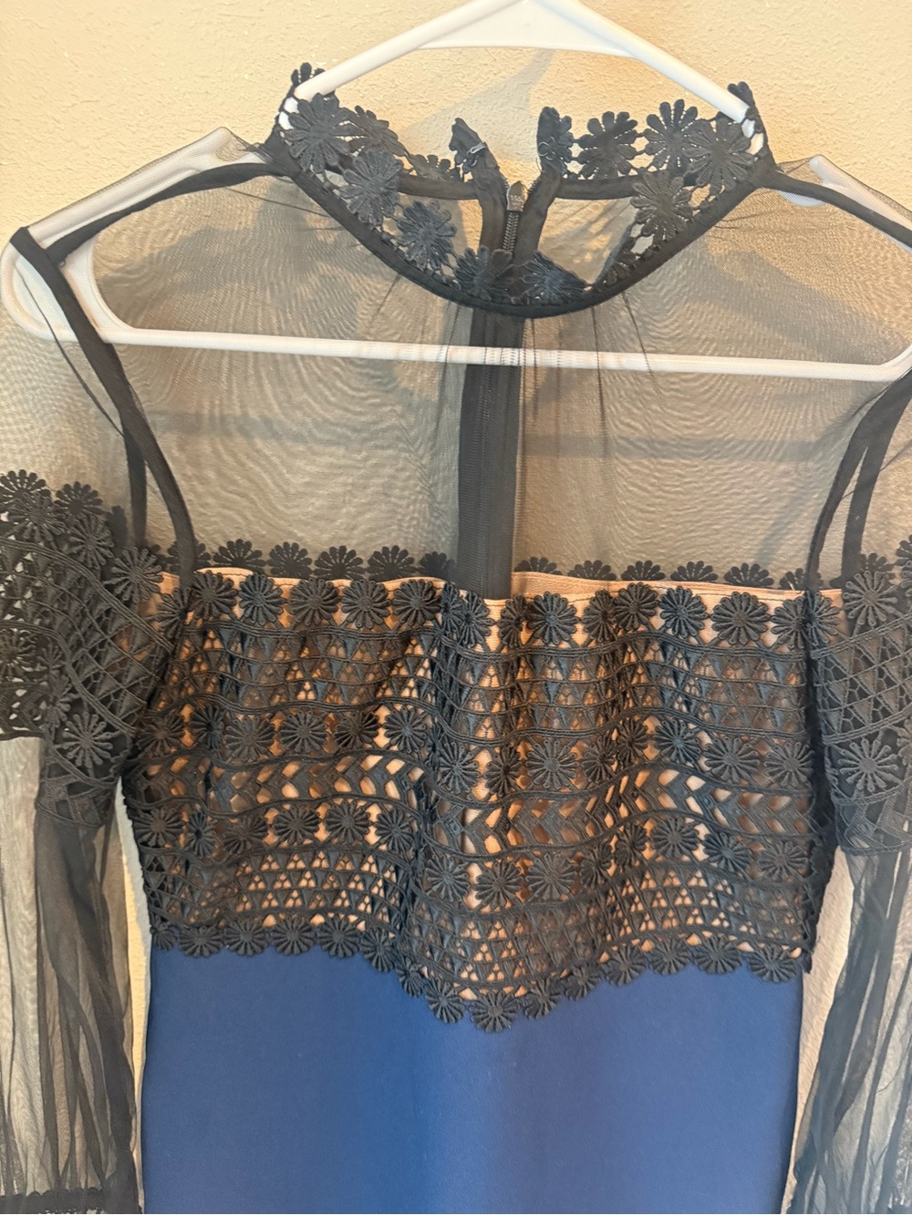Self-Portrait Sheer Lace Yoke Navy Mini Dress - Picture 4 of 9